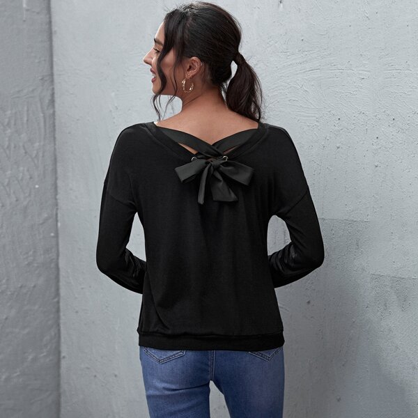 

Tie Back Drop Shoulder Tee, Black
