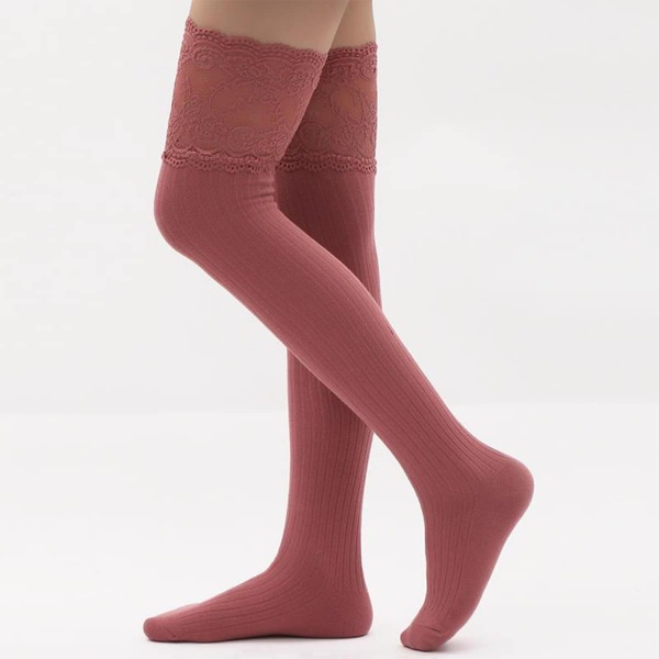 

Lace Trim Knee Socks, Red