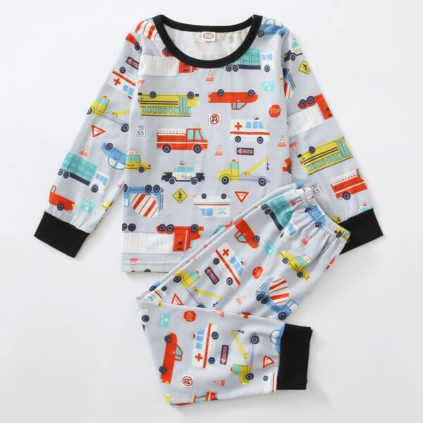 

Toddler Boys Cartoon Car Print Pajama Set, Multicolor