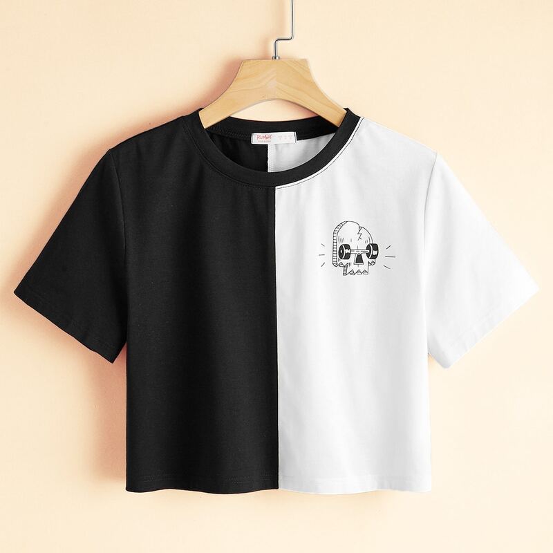 

Two Tone Crop Tee, Black and white
