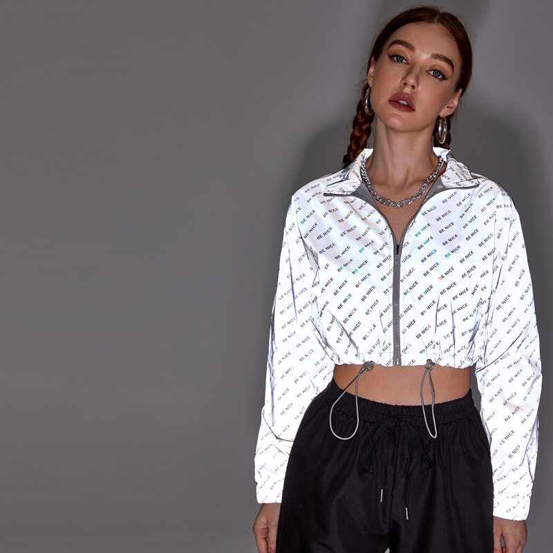 

Reflective Zip Up Bomber Jacket, Grey