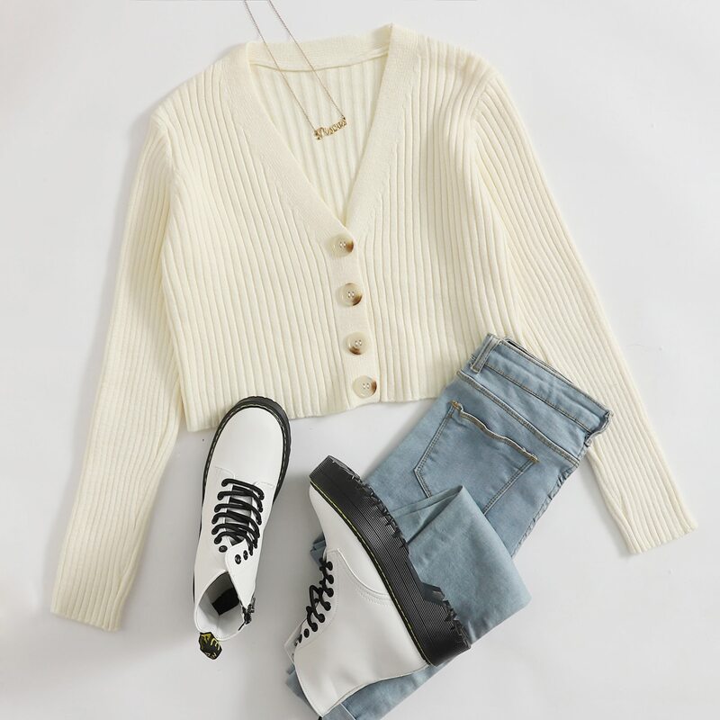 

Button Up Ribbed Knit Cardigan, Beige
