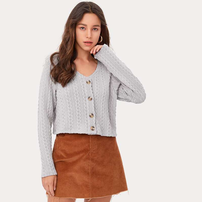 

Button Through Crop Cardigan, Light grey