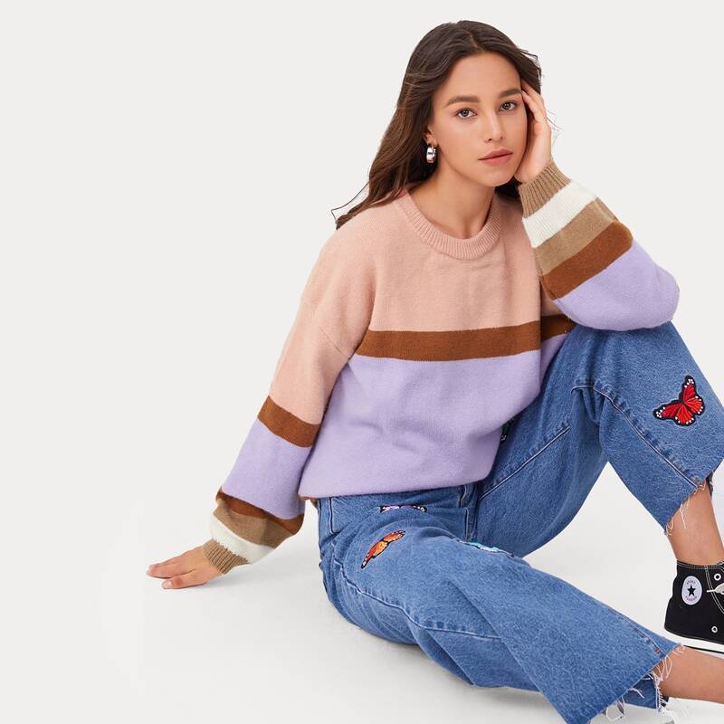 

Round Neck Colorblock Sweater, Multicolor