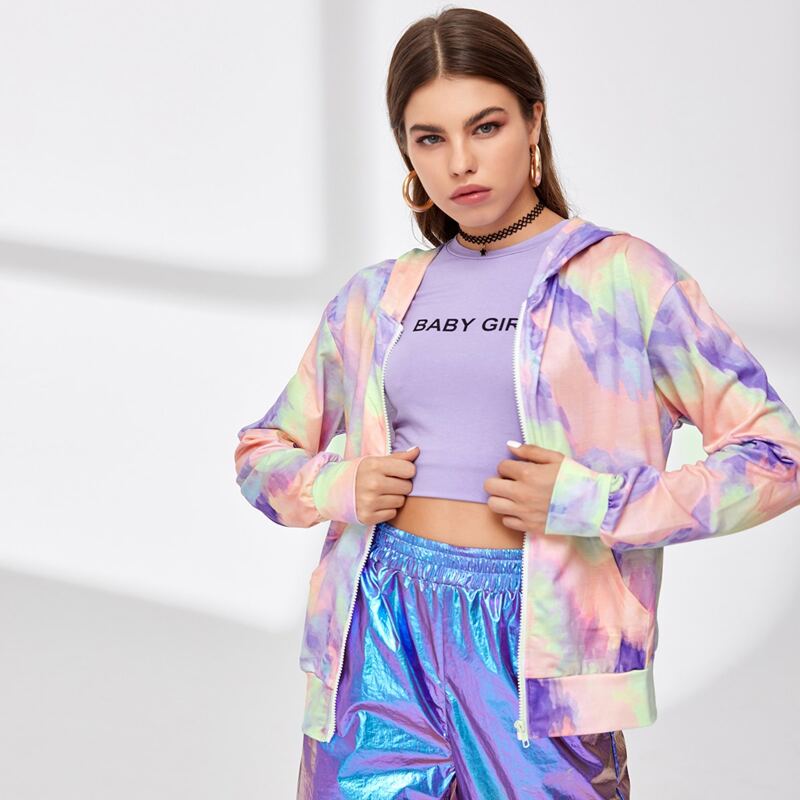 

Tie Dye Zip Up Slant Pocket Hoodie, Multicolor