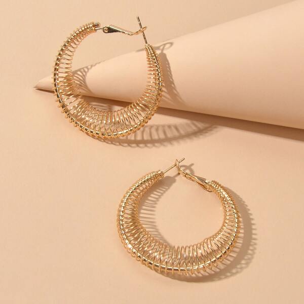 

Metal Spring Shaped Hoop Earrings, Gold
