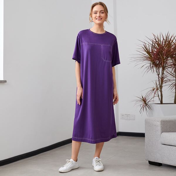 

Contrast Stitch Tee Dress, Violet purple