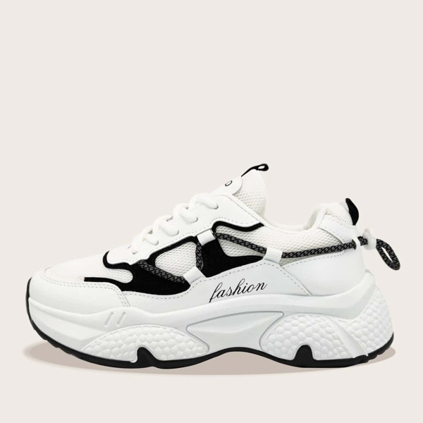 

Lace-up Front Mesh Chunky Sneakers, White