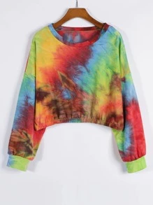 Drop Shoulder Tie Dye Sweatshirt - Multicolor - View 1