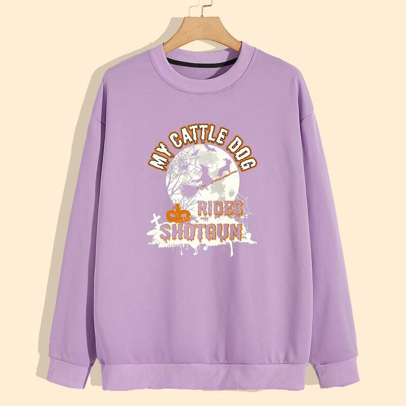

Guys Halloween & Letter Graphic Sweatshirt, Lilac purple