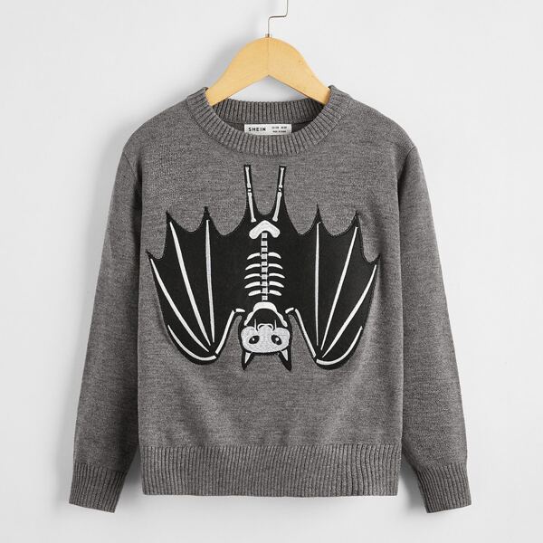 

Boys Bat Skeleton Patched Sweater, Grey