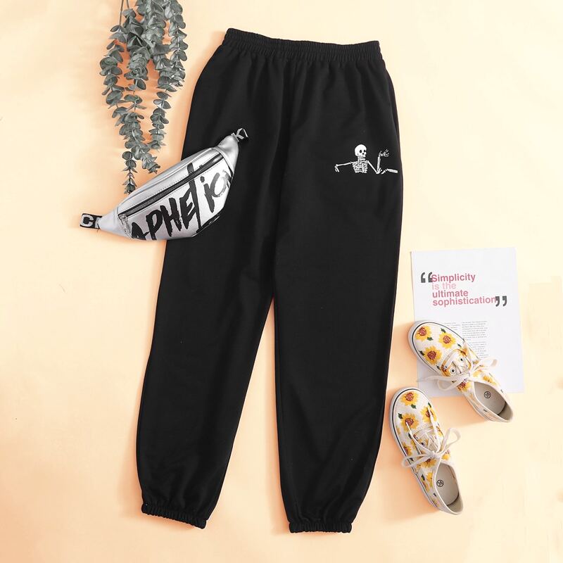 

Skull Graphic Sweatpants, Black
