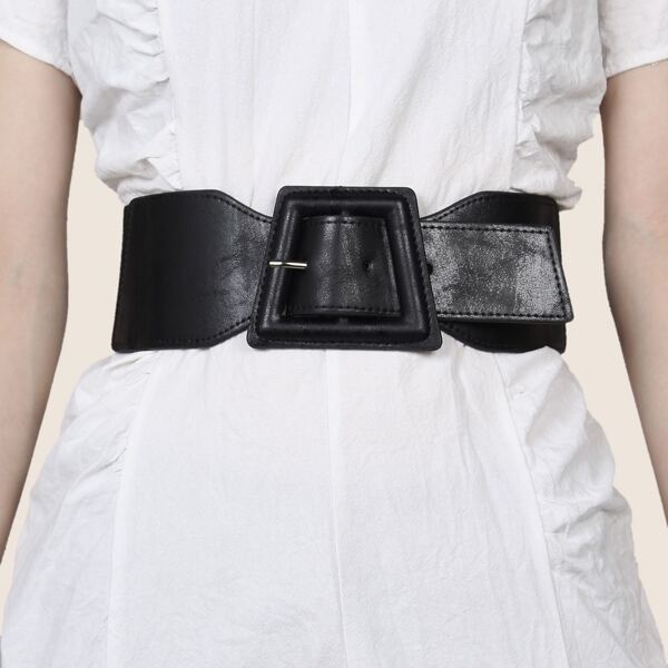 

Square Buckle Wide Belt, Black