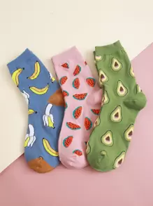 1/3/6 Pairs Fruit Pattern Women's Mid-Calf Socks, Casual Daily Wear, Autumn/Winter - Multicolor - View 7