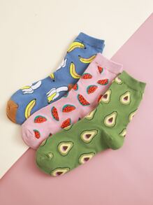 1/3/6 Pairs Fruit Pattern Women's Mid-Calf Socks, Casual Daily Wear, Autumn/Winter - Multicolor - View 8
