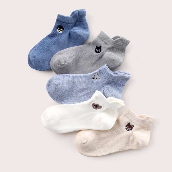 

5pairs Baby Cartoon Embroidery Socks, Multicolor