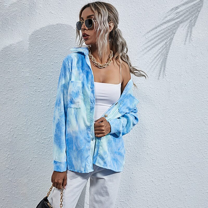 

Tie Dye Pocket Front Corduroy Overshirt, Baby blue