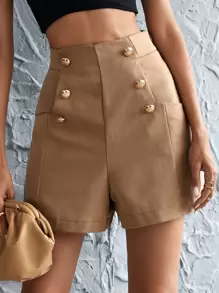 Aveloria Double Breasted Wide Leg Shorts - Camel - View 1