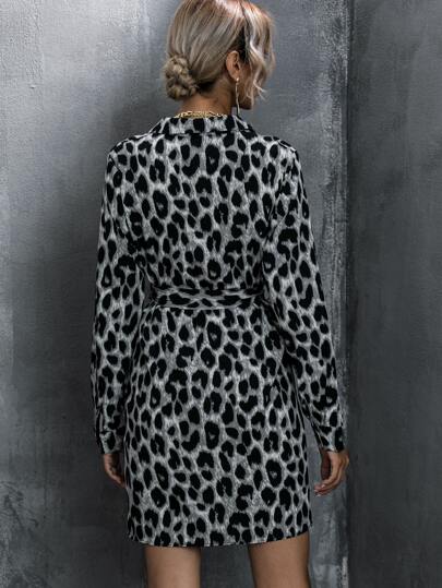 Leopard Print On Up Belted Shirt Dress Shein Eur Leopard Print On Up Belted Shirt, Vertigo Paris Belted Trench Coat In Animal Print Dress Shirts