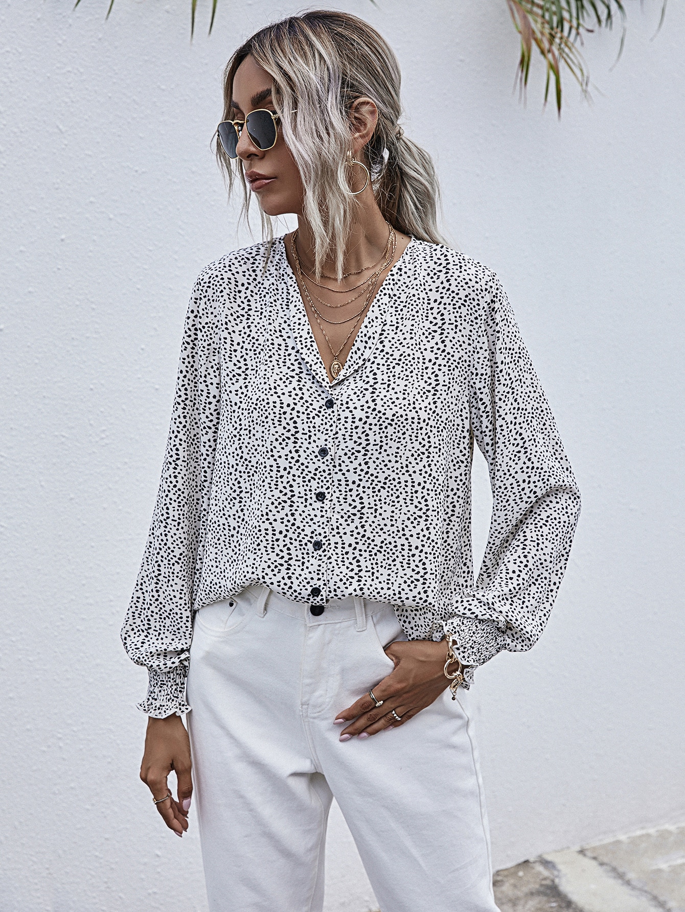 Dalmatian Print Button Front Blouse thumbnail