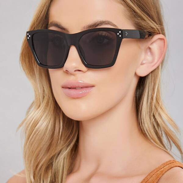 

Acrylic Rim Tinted Square Lens Sunglasses, Black