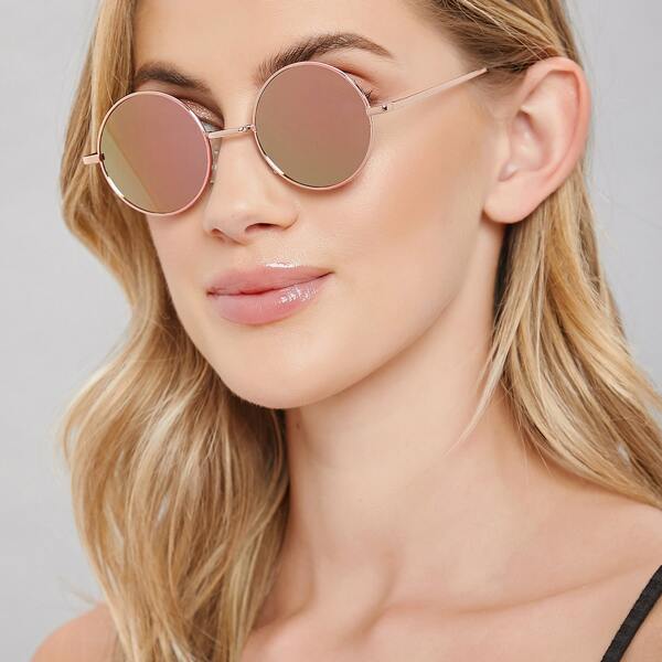 

Mirror Ombre Lens Round Sunglasses, Pink