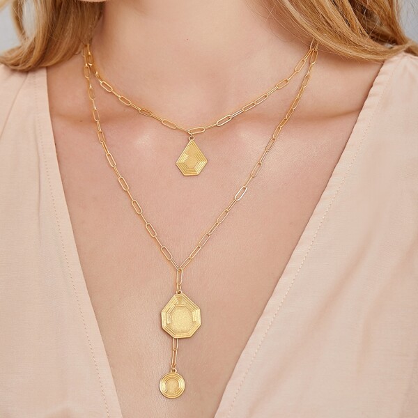 

Layered Abstract Charm Chain Necklace, Gold
