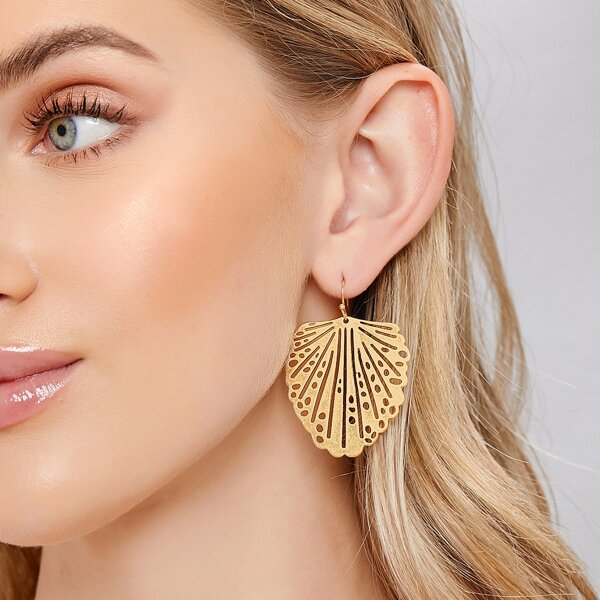

Burnished Tropical Leaf Drop Earrings, Gold