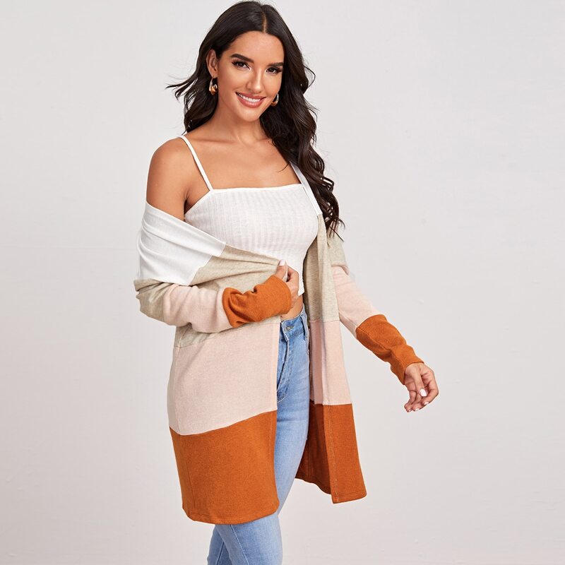 

Open Front Colorblock Coat, Multicolor