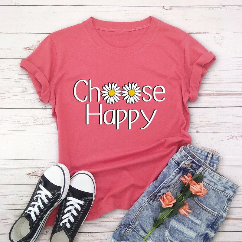 

Daisy & Slogan Graphic Tee, Watermelon pink