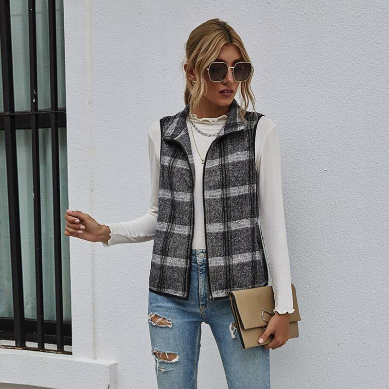 

Plaid Zip Up Vest Jacket, Multicolor
