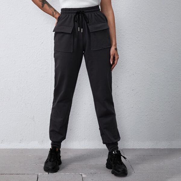 

Solid Drawstring Waist Sweatpants, Dark grey