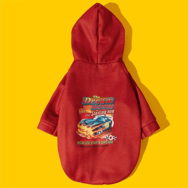 

1pc Letter Graphic Dog Hooded Sweatshirt, Red