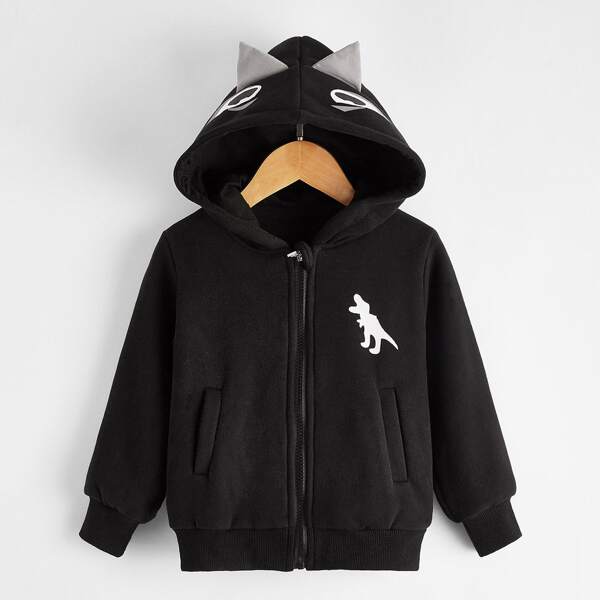 

Toddler Boys Dinosaur Print Zip Up Hooded Coat, Black