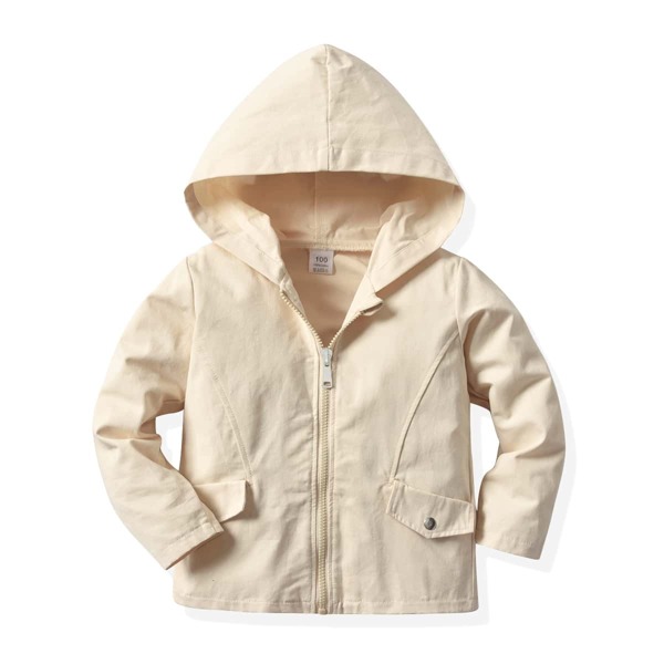 

Toddler Boys Fake Pocket Zip Up Hooded Coat, Beige