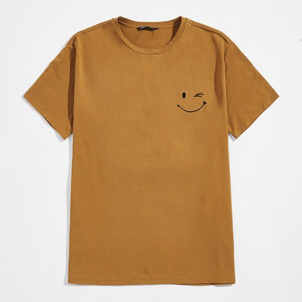 

Men Cartoon Embroidery Tee, Mustard yellow
