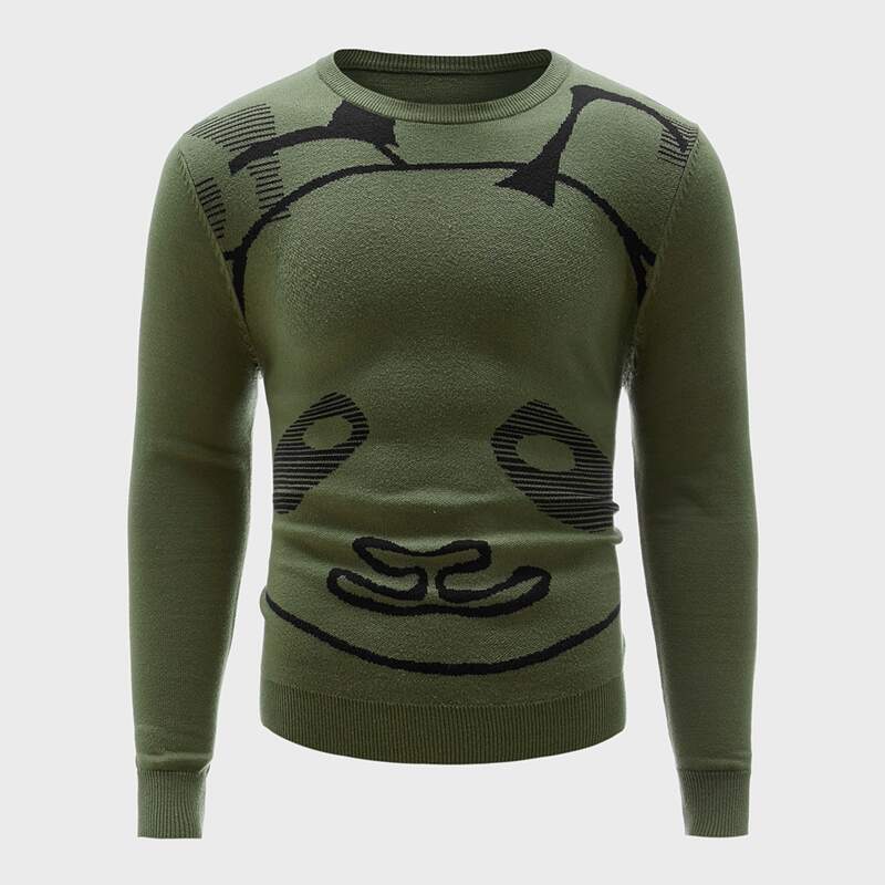 

Guys Cartoon Graphic Crew Neck Sweater, Army green