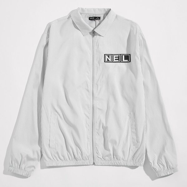 

Men Patched Detail Striped Jacket, White