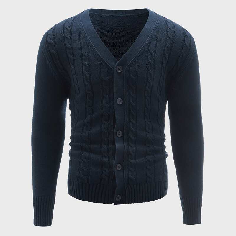 

Guys V-neck Cable Knit Cardigan, Navy blue