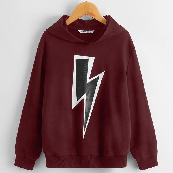 

Boys Lightning Print Hoodie, Burgundy
