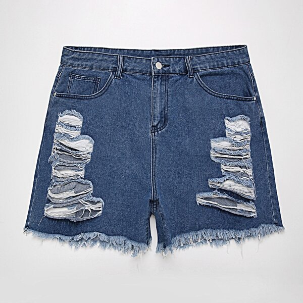 

Plus Ripped Raw Hem Denim Shorts, Medium wash