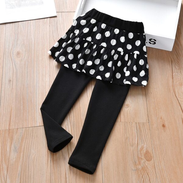 

Toddler Girls Polka Dot Ruffle Trim Combo Pants, Black