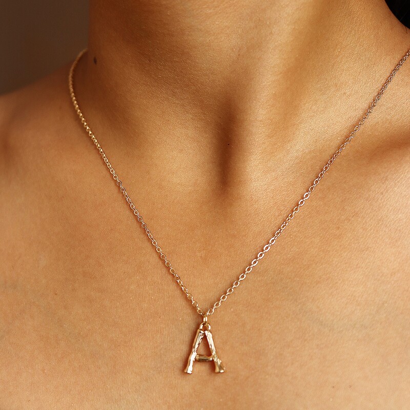 

Metal Letter Charm Necklace, Gold