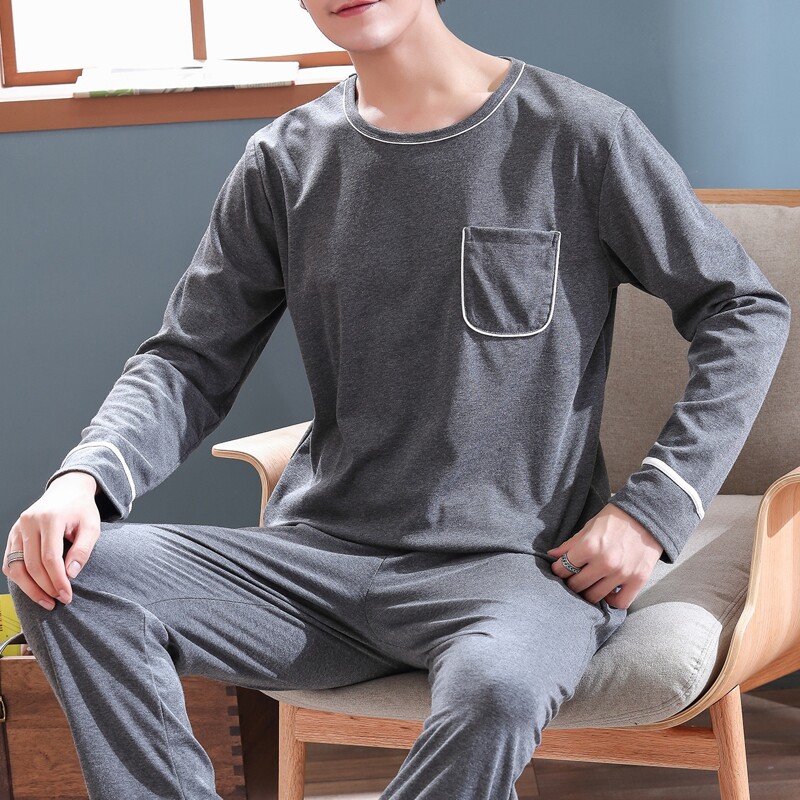 

Guys Contrast Trim Tee With Pants PJ Set, Grey