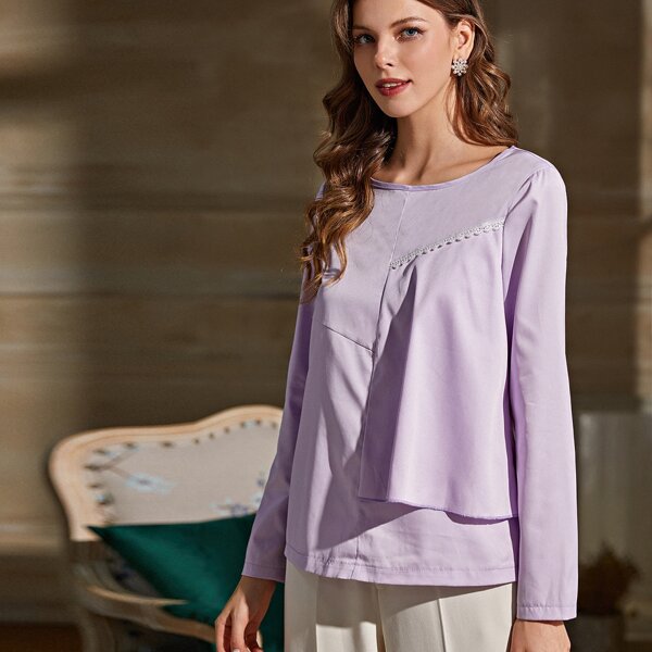 

Contrast Lace Scallop Blouse, Lilac purple