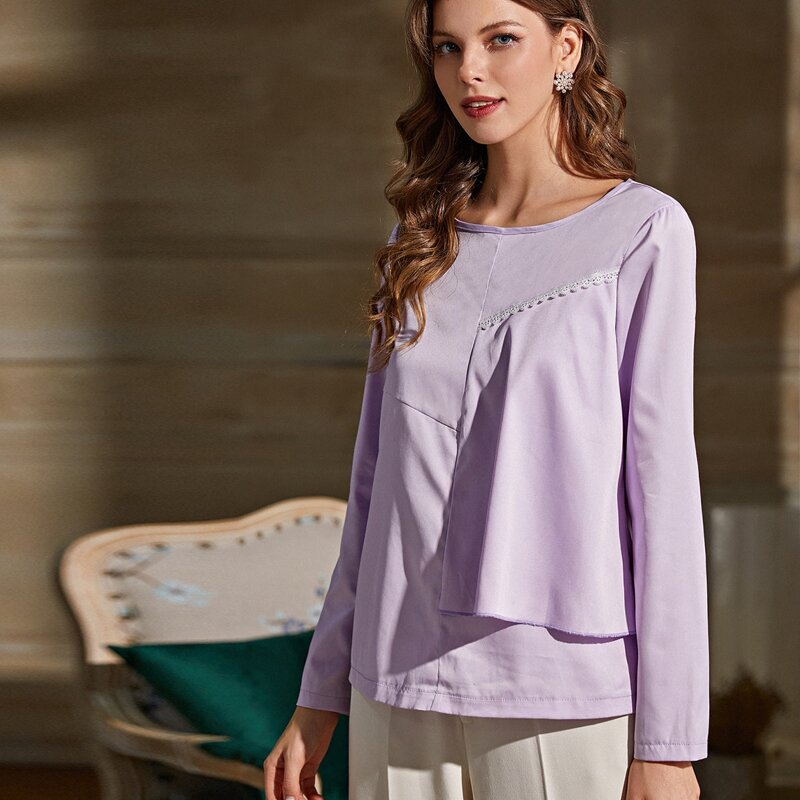 

Contrast Lace Scallop Blouse, Lilac purple
