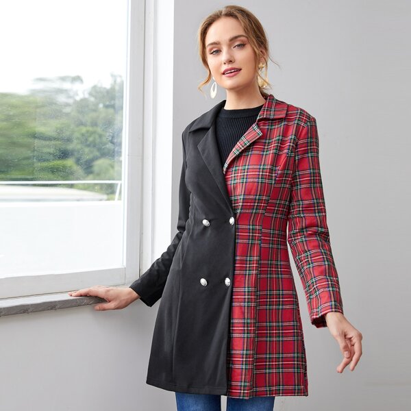 

Double-breasted Tartan Spliced Blazer, Multicolor