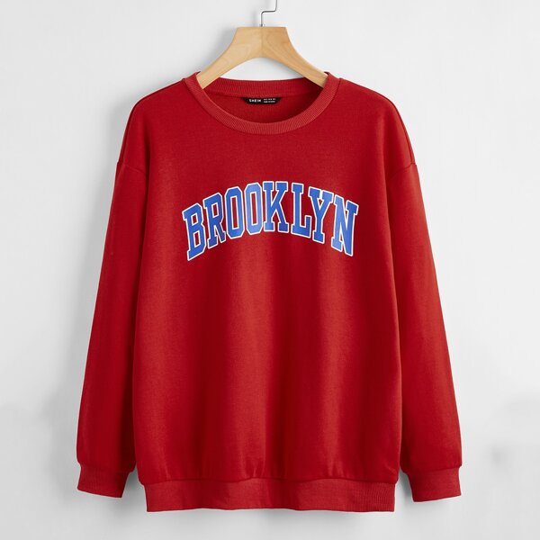 

Letter Graphic Drop Shoulder Sweatshirt, Red