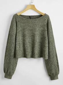 SHEIN EZwear Ribbed Marled Knit Sweater - Army Green - View 1