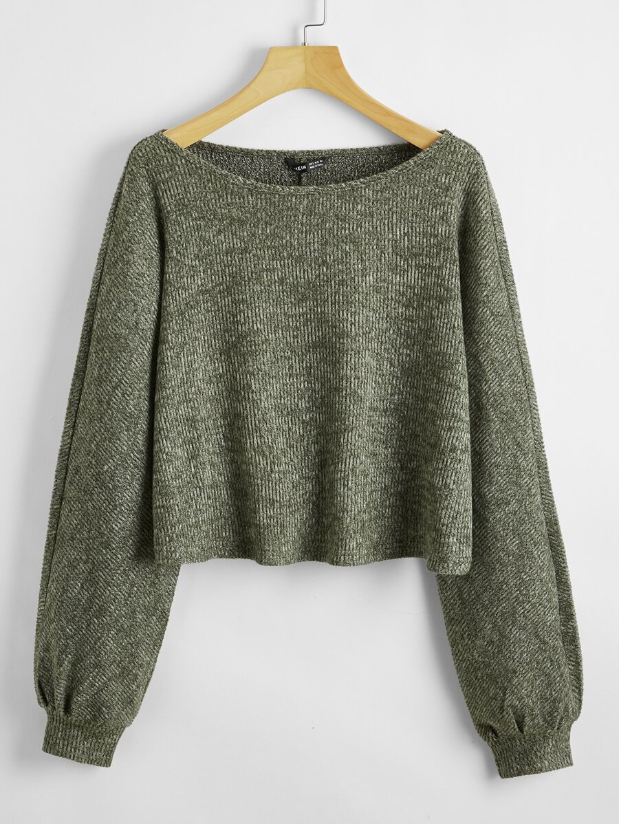 SHEIN EZwear Ribbed Marled Knit Sweater - Army Green - View 1